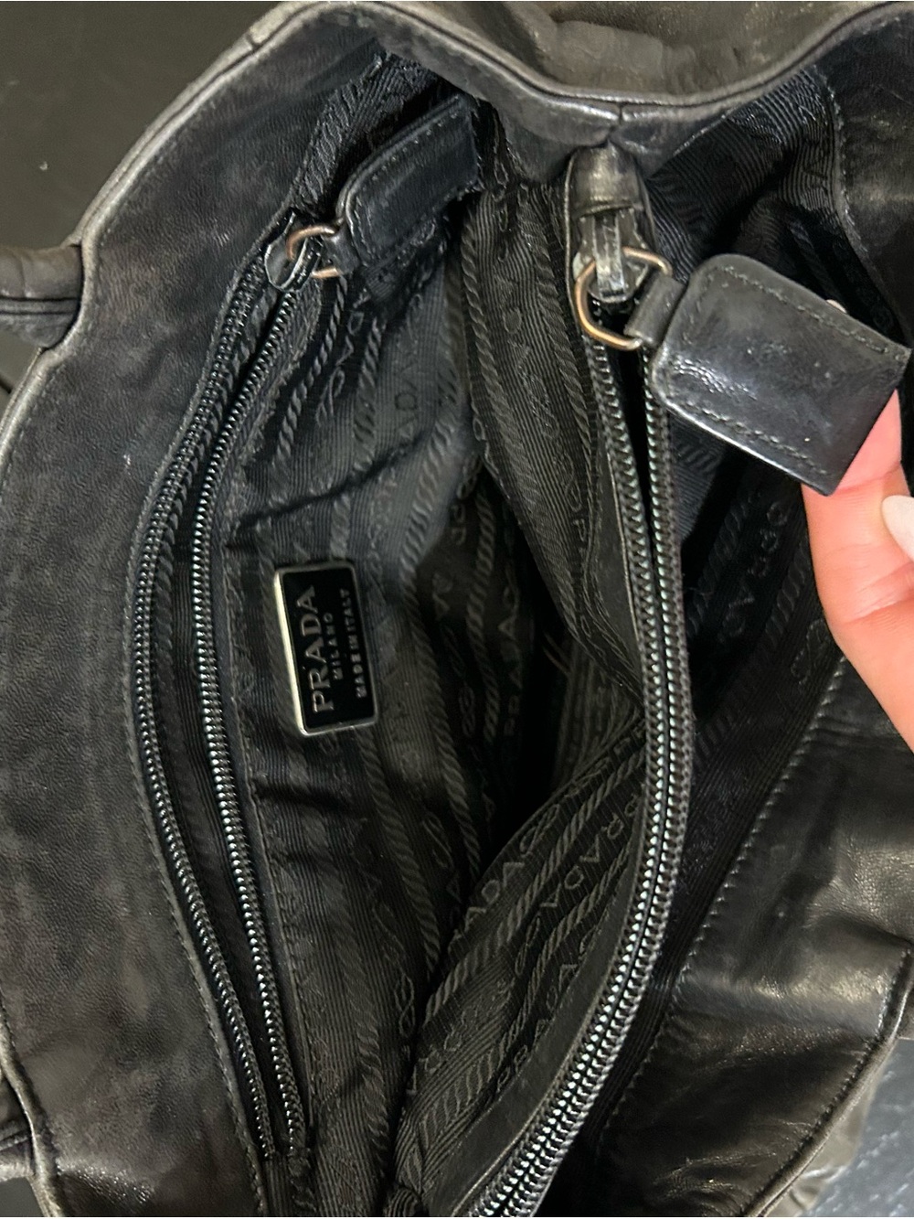 Prada Black Leather Satchel with Triangle Logo - Picture 4 of 8